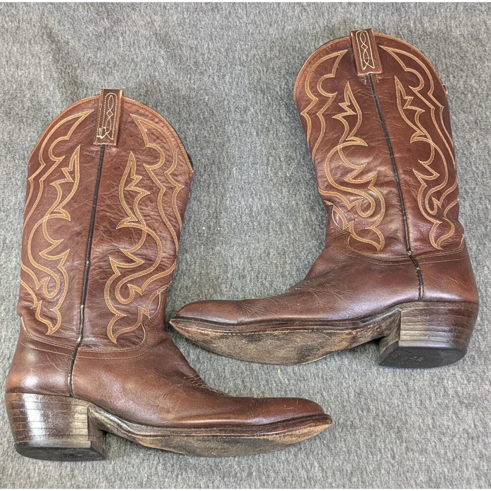 Vintage Dan Post 6851 Mens Brown Leather Cowboy Boots 8.5 D 80s-90s